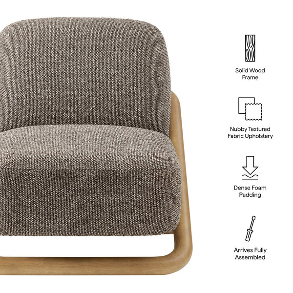Modway Furniture Vander Lounge Accent Chair Nubby Upholstery Curved Sled Frame Modern Living Room Brown EEI-7773-CSN-ETH