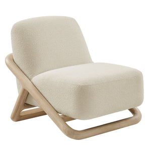 Modway Furniture Vander Lounge Accent Chair Nubby Upholstery Curved Sled Frame Modern Living Room White EEI-7773-OAK-CRE
