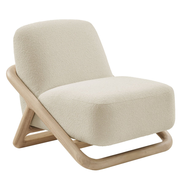 Modway Furniture Vander Lounge Accent Chair Nubby Upholstery Curved Sled Frame Modern Living Room White EEI-7773-OAK-CRE