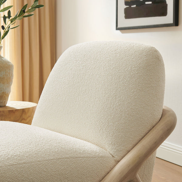 Modway Furniture Vander Lounge Accent Chair Nubby Upholstery Curved Sled Frame Modern Living Room White EEI-7773-OAK-CRE