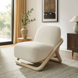 Modway Furniture Vander Lounge Accent Chair Nubby Upholstery Curved Sled Frame Modern Living Room White EEI-7773-OAK-CRE