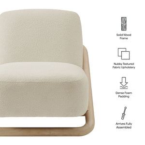 Modway Furniture Vander Lounge Accent Chair Nubby Upholstery Curved Sled Frame Modern Living Room White EEI-7773-OAK-CRE