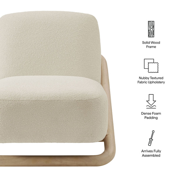 Modway Furniture Vander Lounge Accent Chair Nubby Upholstery Curved Sled Frame Modern Living Room White EEI-7773-OAK-CRE