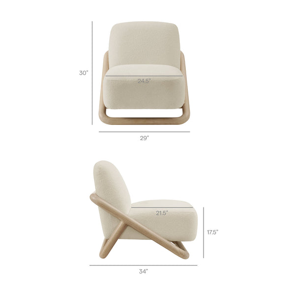 Modway Furniture Vander Lounge Accent Chair Nubby Upholstery Curved Sled Frame Modern Living Room White EEI-7773-OAK-CRE