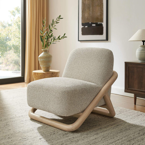 Modway Furniture Vander Lounge Accent Chair Nubby Upholstery Curved Sled Frame Modern Living Room Oatmeal EEI-7773-OAK-MRB