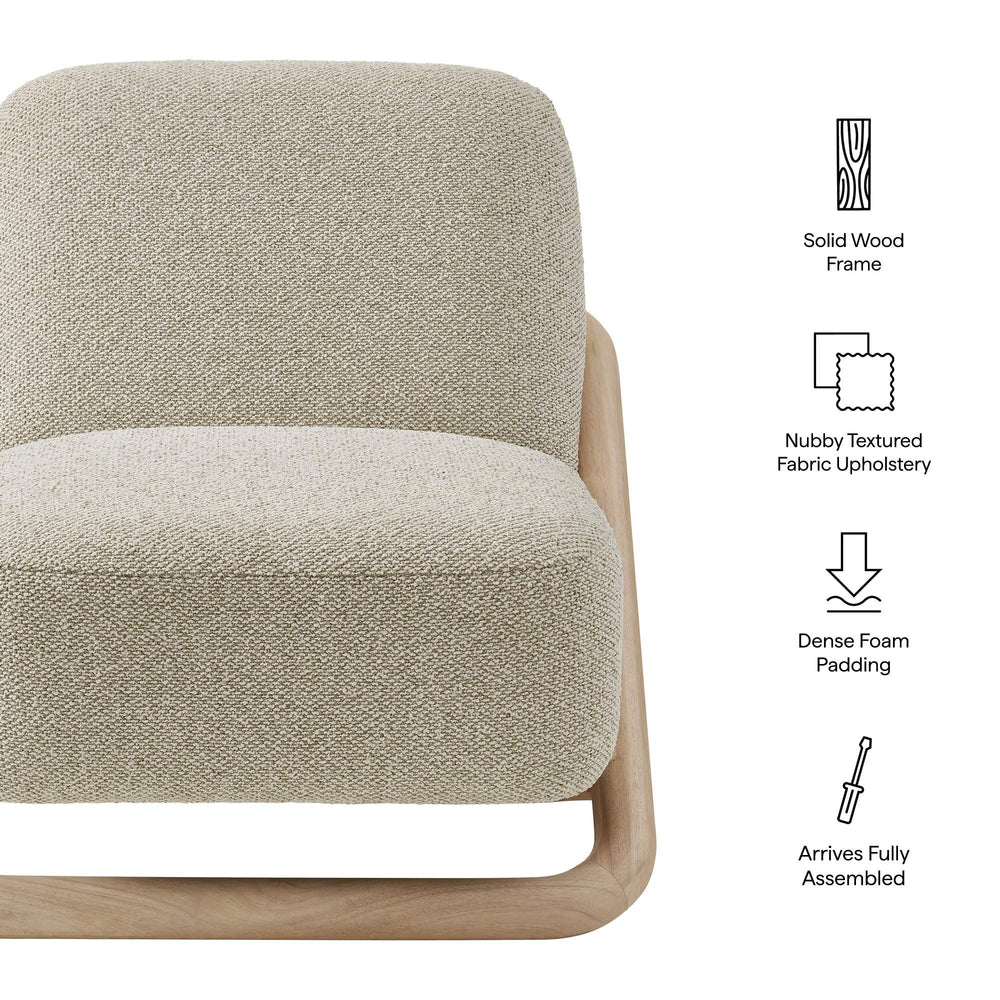 Modway Furniture Vander Lounge Accent Chair Nubby Upholstery Curved Sled Frame Modern Living Room Oatmeal EEI-7773-OAK-MRB