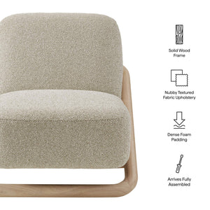 Modway Furniture Vander Lounge Accent Chair Nubby Upholstery Curved Sled Frame Modern Living Room Oatmeal EEI-7773-OAK-MRB
