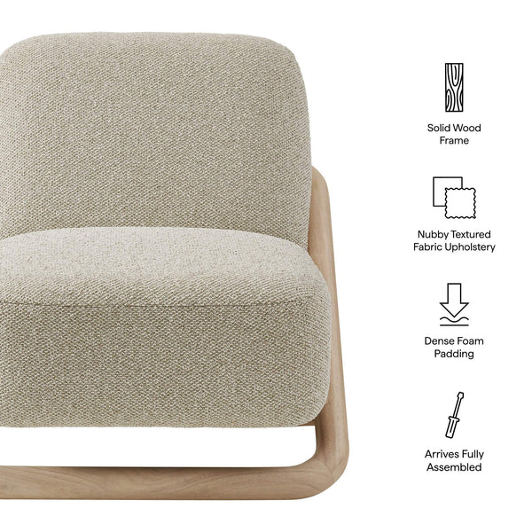 Modway Furniture Vander Lounge Accent Chair Nubby Upholstery Curved Sled Frame Modern Living Room Oatmeal EEI-7773-OAK-MRB