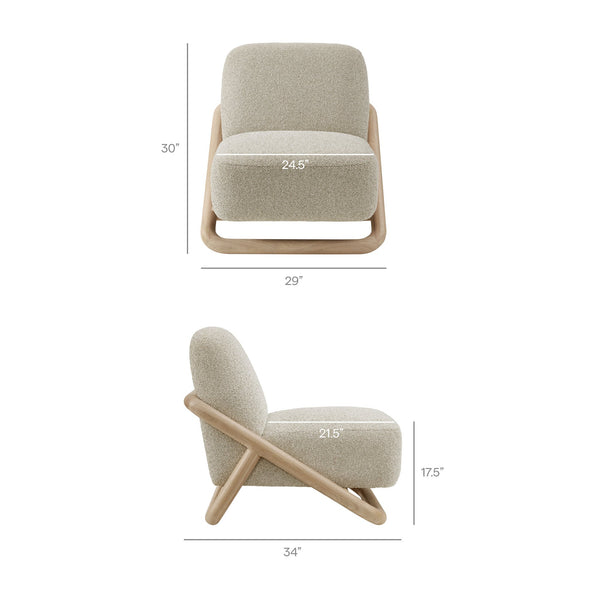Modway Furniture Vander Lounge Accent Chair Nubby Upholstery Curved Sled Frame Modern Living Room Oatmeal EEI-7773-OAK-MRB