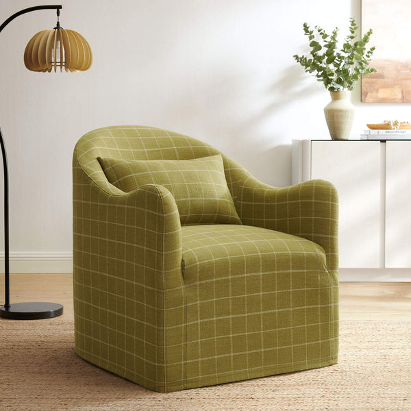 Modway Furniture Bardot Slipcovered Accent Chair with Linen Blend Windowpane Fabric for Living Rooms Yellow EEI-7774-ART