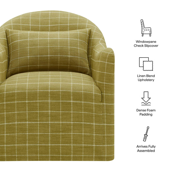 Modway Furniture Bardot Slipcovered Accent Chair with Linen Blend Windowpane Fabric for Living Rooms Yellow EEI-7774-ART