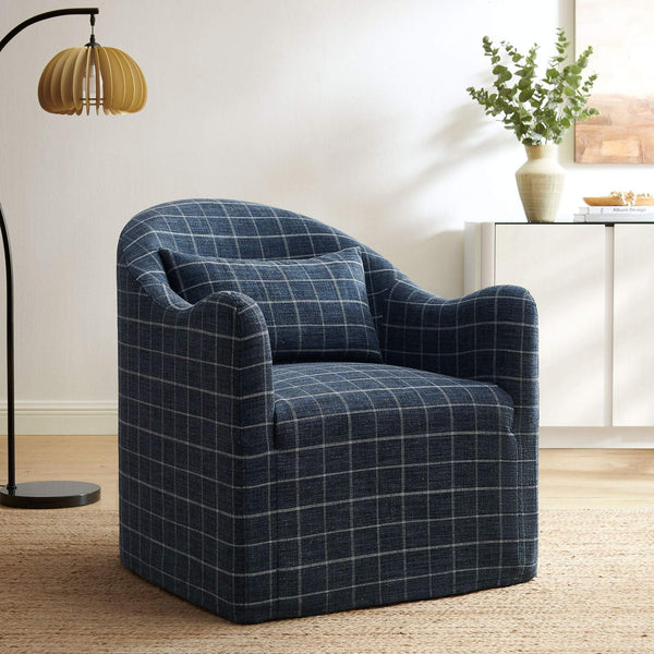 Modway Furniture Bardot Slipcovered Accent Chair with Linen Blend Windowpane Fabric for Living Rooms Gray EEI-7774-DMC