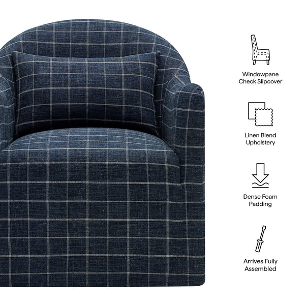 Modway Furniture Bardot Slipcovered Accent Chair with Linen Blend Windowpane Fabric for Living Rooms Gray EEI-7774-DMC
