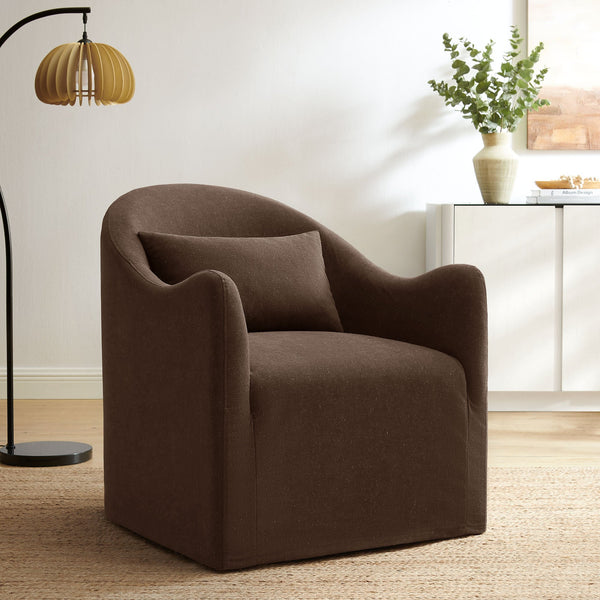 Modway Furniture Bardot Slipcovered Linen Blend Accent Chair with Shelter Arms for Living Spaces Brown EEI-7775-COA