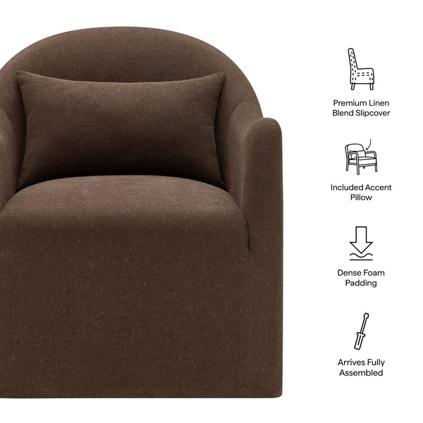 Modway Furniture Bardot Slipcovered Linen Blend Accent Chair with Shelter Arms for Living Spaces Brown EEI-7775-COA