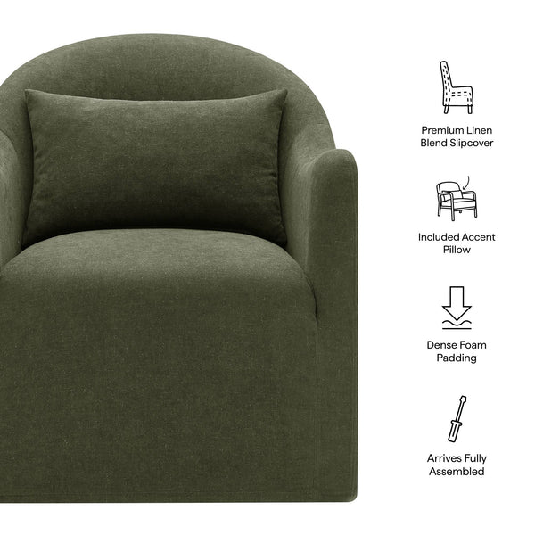 Modway Furniture Bardot Slipcovered Linen Blend Accent Chair with Shelter Arms for Living Spaces Green EEI-7775-SGE