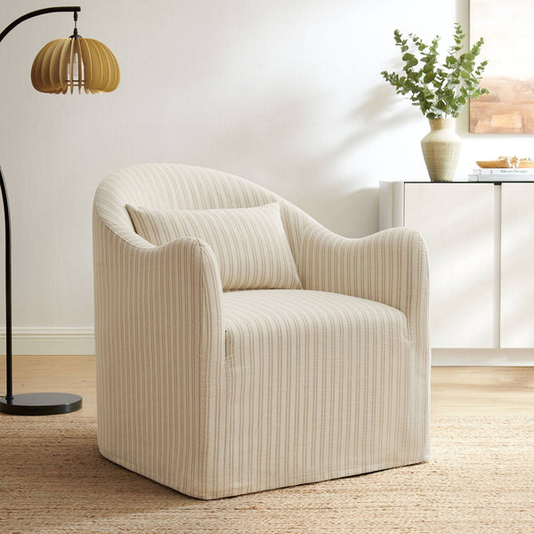 Modway Furniture Bardot Slipcovered Shelter Arm Accent Chair with Striped Fabric for Coastal Living Oatmeal EEI-7776-OAS
