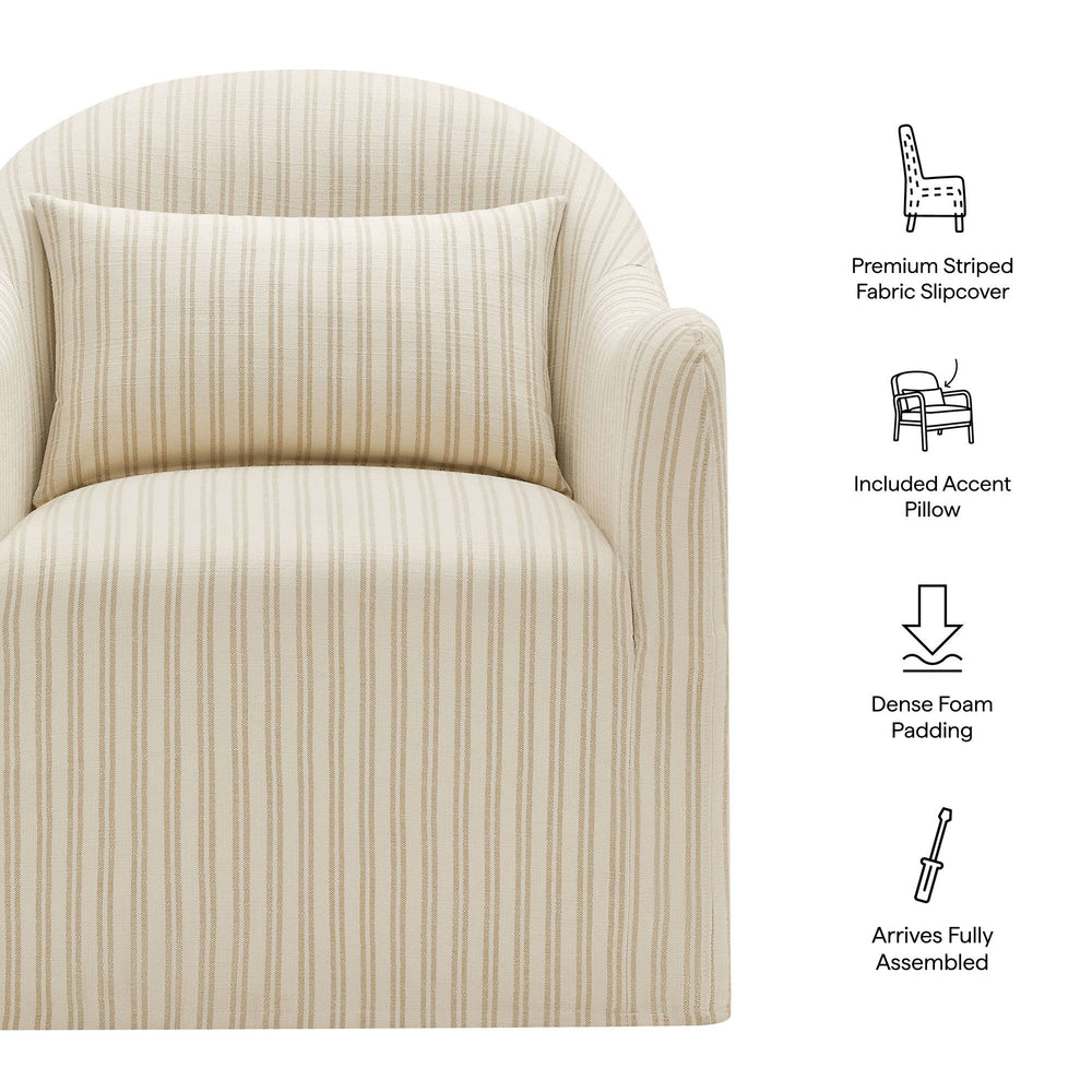Modway Furniture Bardot Slipcovered Shelter Arm Accent Chair with Striped Fabric for Coastal Living Oatmeal EEI-7776-OAS