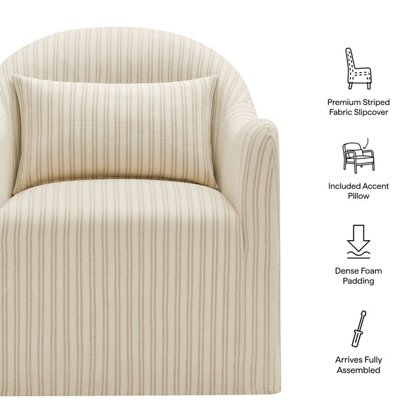 Modway Furniture Bardot Slipcovered Shelter Arm Accent Chair with Striped Fabric for Coastal Living Oatmeal EEI-7776-OAS