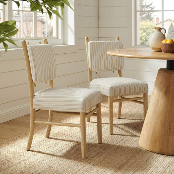 Modway Furniture Mauden Striped Upholstered Dining Chairs with Rubberwood Frame for Coastal Rooms Oatmeal EEI-7777-OAS