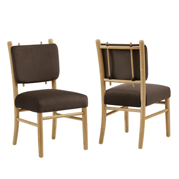 Modway Furniture Mauden Performance Velvet Dining Chairs Set with Rubberwood Frame for Coastal Rooms Chocolate Brown EEI-7778-CHB