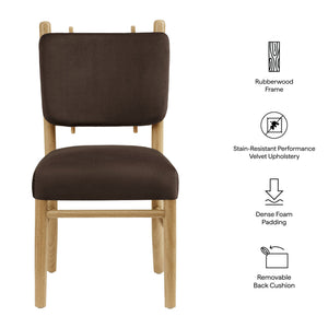 Modway Furniture Mauden Performance Velvet Dining Chairs Set with Rubberwood Frame for Coastal Rooms Chocolate Brown EEI-7778-CHB