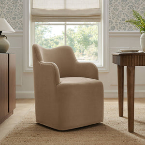 Modway Furniture Cordelle Modway Linen Blend Swivel Dining Chair with Sculptural Curved Back for Modern Spaces Brown EEI-7779-ALM