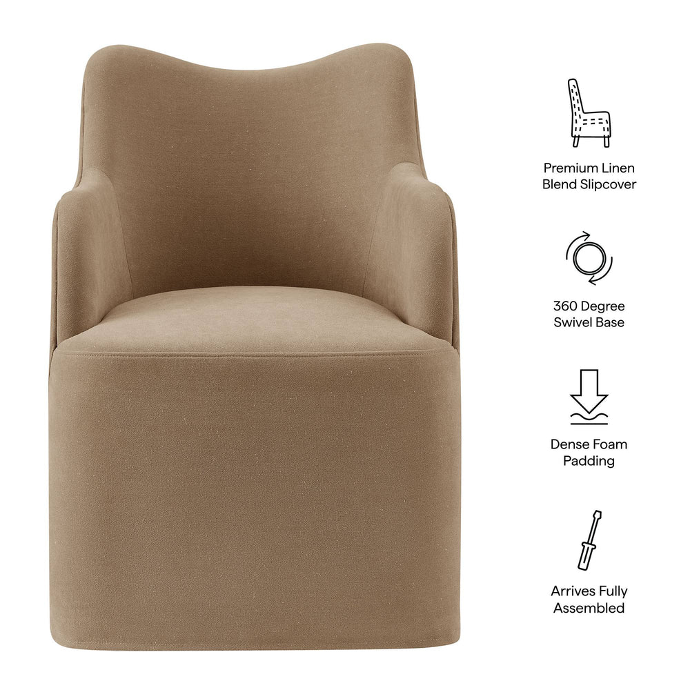 Modway Furniture Cordelle Modway Linen Blend Swivel Dining Chair with Sculptural Curved Back for Modern Spaces Brown EEI-7779-ALM
