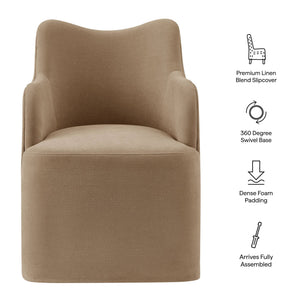 Modway Furniture Cordelle Modway Linen Blend Swivel Dining Chair with Sculptural Curved Back for Modern Spaces Brown EEI-7779-ALM
