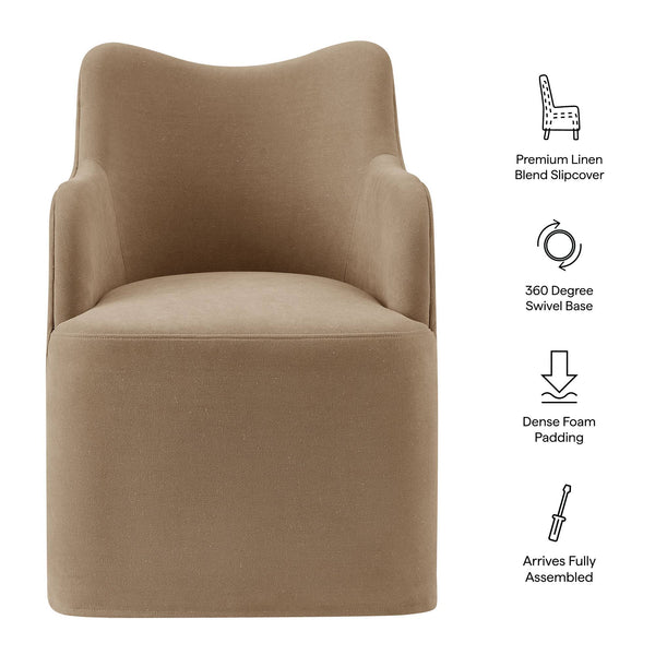 Modway Furniture Cordelle Modway Linen Blend Swivel Dining Chair with Sculptural Curved Back for Modern Spaces Brown EEI-7779-ALM