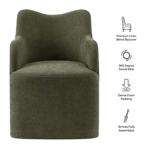 Modway Furniture Cordelle Modway Linen Blend Swivel Dining Chair with Sculptural Curved Back for Modern Spaces Green EEI-7779-SGE