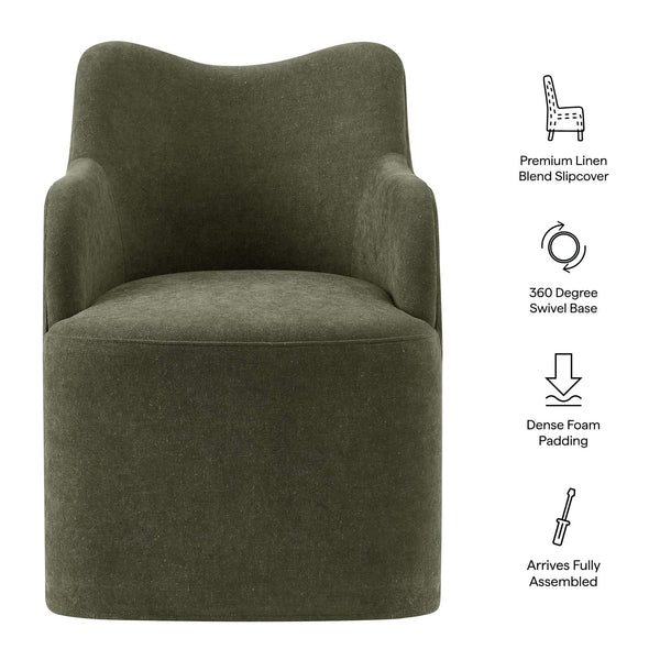 Modway Furniture Cordelle Modway Linen Blend Swivel Dining Chair with Sculptural Curved Back for Modern Spaces Green EEI-7779-SGE