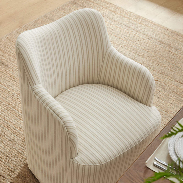 Modway Furniture Cordelle Modway Striped Linen Blend Swivel Dining Chair for Farmhouse or Coastal Rooms Oatmeal EEI-7780-OAS