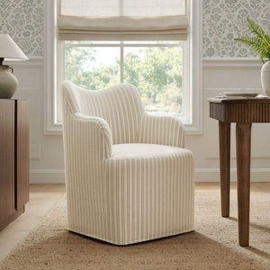 Modway Furniture Cordelle Modway Striped Linen Blend Swivel Dining Chair for Farmhouse or Coastal Rooms Oatmeal EEI-7780-OAS