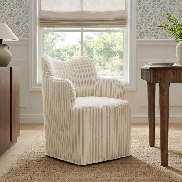 Modway Furniture Cordelle Modway Striped Linen Blend Swivel Dining Chair for Farmhouse or Coastal Rooms Oatmeal EEI-7780-OAS