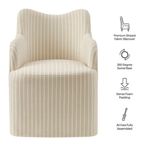 Modway Furniture Cordelle Modway Striped Linen Blend Swivel Dining Chair for Farmhouse or Coastal Rooms Oatmeal EEI-7780-OAS