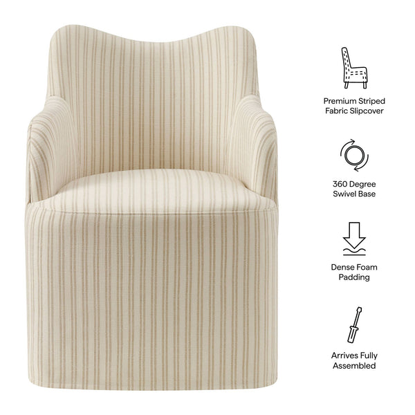 Modway Furniture Cordelle Modway Striped Linen Blend Swivel Dining Chair for Farmhouse or Coastal Rooms Oatmeal EEI-7780-OAS