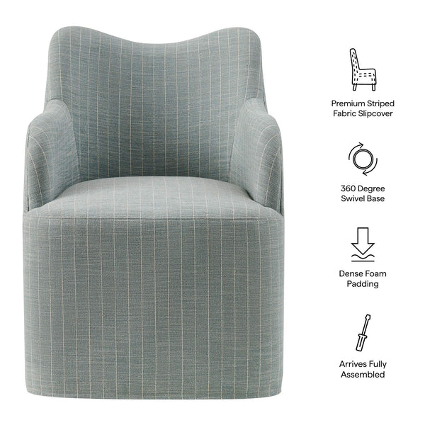 Modway Furniture Cordelle Modway Striped Linen Blend Swivel Dining Chair for Farmhouse or Coastal Rooms Blue EEI-7780-SPA