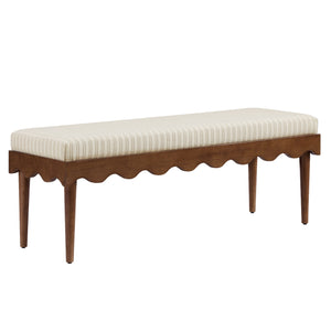 Modway Furniture Mirette Sculptural Wood Bench with Striped Cushion for Bedroom or Entryway Styling Oatmeal EEI-7781-OAS