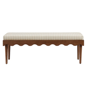 Modway Furniture Mirette Sculptural Wood Bench with Striped Cushion for Bedroom or Entryway Styling Oatmeal EEI-7781-OAS