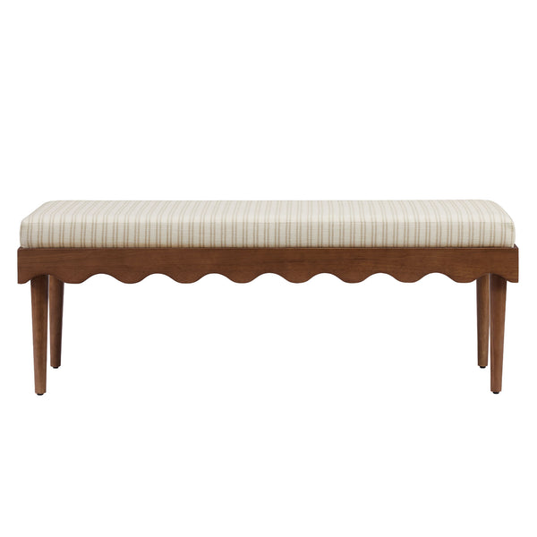 Modway Furniture Mirette Sculptural Wood Bench with Striped Cushion for Bedroom or Entryway Styling Oatmeal EEI-7781-OAS