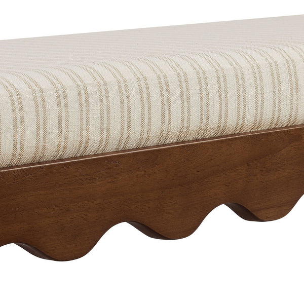 Modway Furniture Mirette Sculptural Wood Bench with Striped Cushion for Bedroom or Entryway Styling Oatmeal EEI-7781-OAS