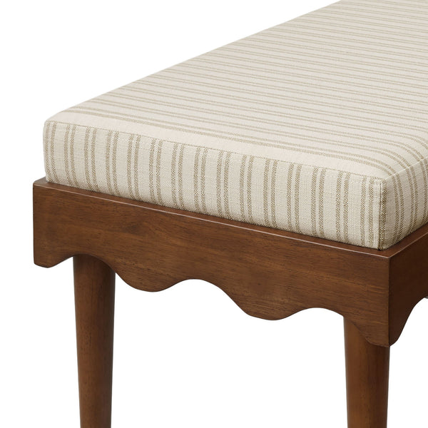 Modway Furniture Mirette Sculptural Wood Bench with Striped Cushion for Bedroom or Entryway Styling Oatmeal EEI-7781-OAS