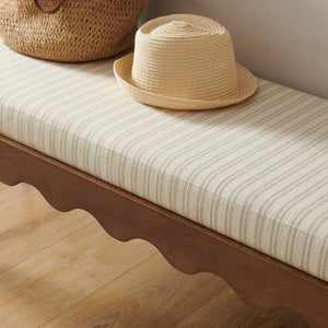 Modway Furniture Mirette Sculptural Wood Bench with Striped Cushion for Bedroom or Entryway Styling Oatmeal EEI-7781-OAS
