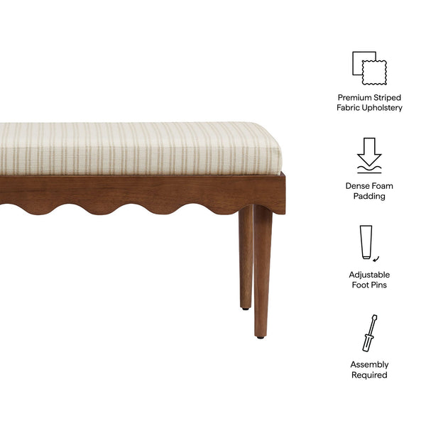 Modway Furniture Mirette Sculptural Wood Bench with Striped Cushion for Bedroom or Entryway Styling Oatmeal EEI-7781-OAS
