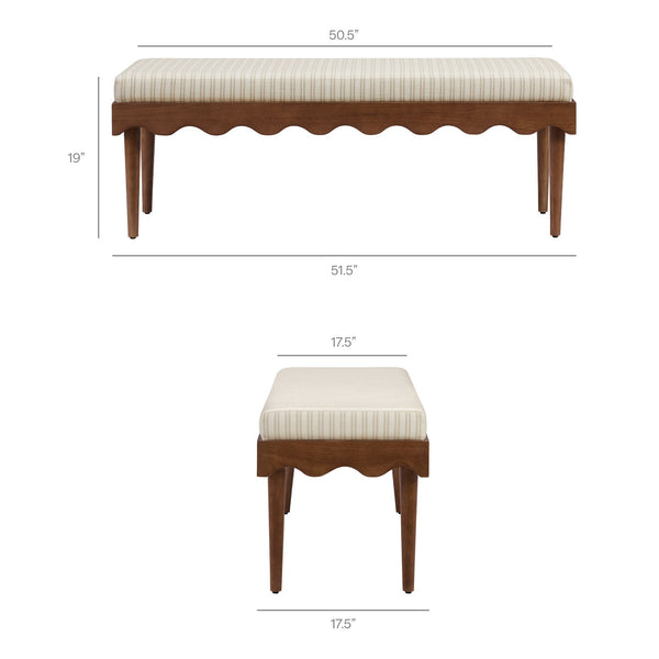 Modway Furniture Mirette Sculptural Wood Bench with Striped Cushion for Bedroom or Entryway Styling Oatmeal EEI-7781-OAS