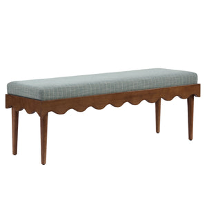 Modway Furniture Mirette Sculptural Wood Bench with Striped Cushion for Bedroom or Entryway Styling Blue EEI-7781-SPA
