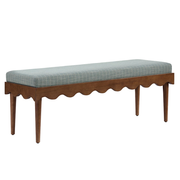 Modway Furniture Mirette Sculptural Wood Bench with Striped Cushion for Bedroom or Entryway Styling Blue EEI-7781-SPA