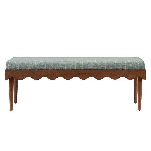 Modway Furniture Mirette Sculptural Wood Bench with Striped Cushion for Bedroom or Entryway Styling Blue EEI-7781-SPA
