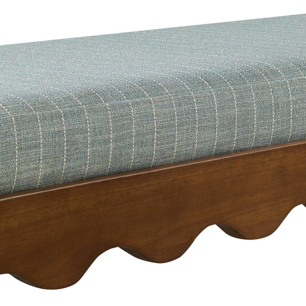 Modway Furniture Mirette Sculptural Wood Bench with Striped Cushion for Bedroom or Entryway Styling Blue EEI-7781-SPA